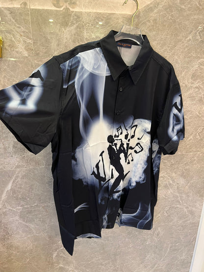 Louis Vuitton black jazz silhouette print button-up shirt