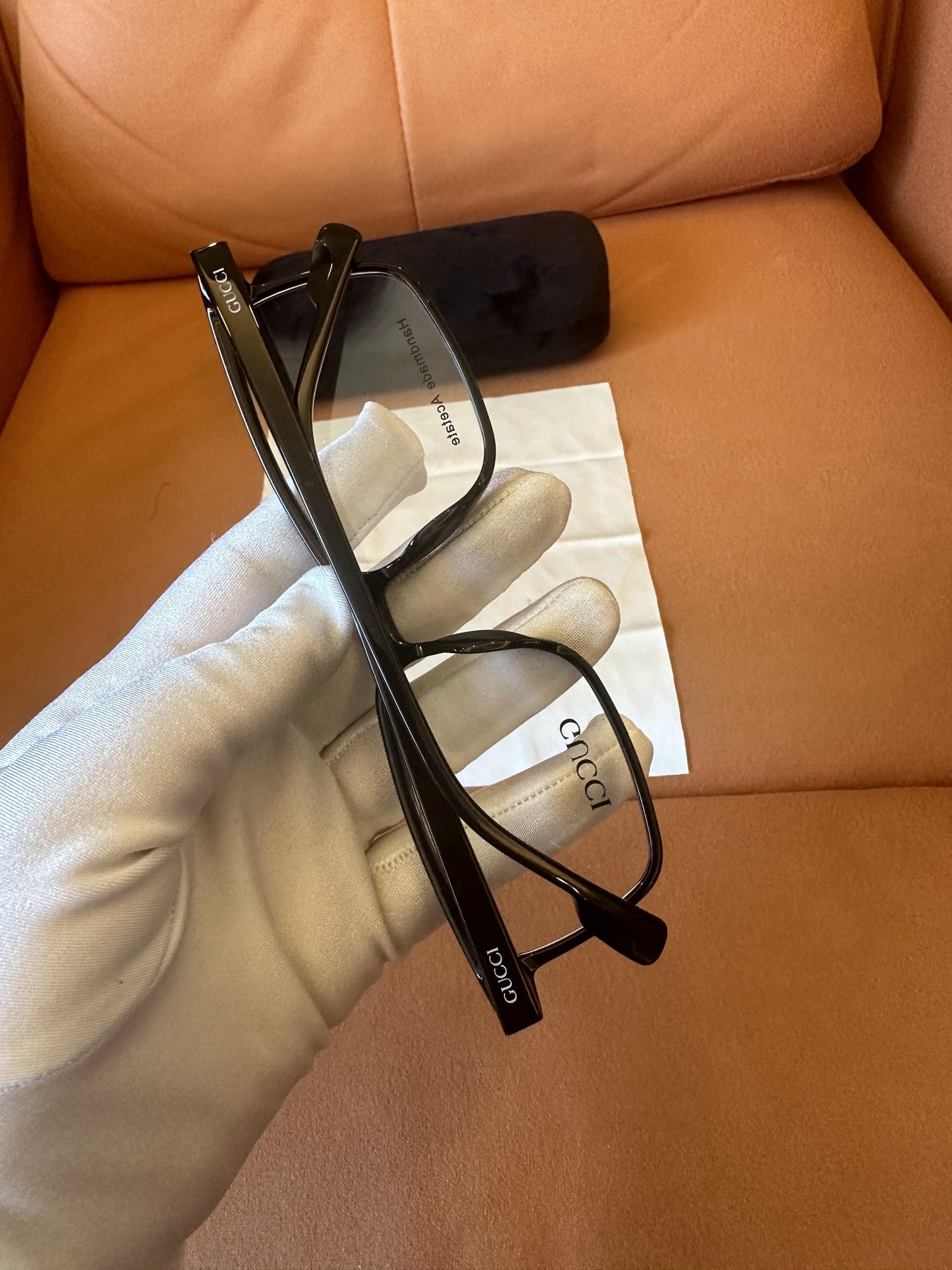 Gucci rectangular eyeglasses - black handmade acetate frame