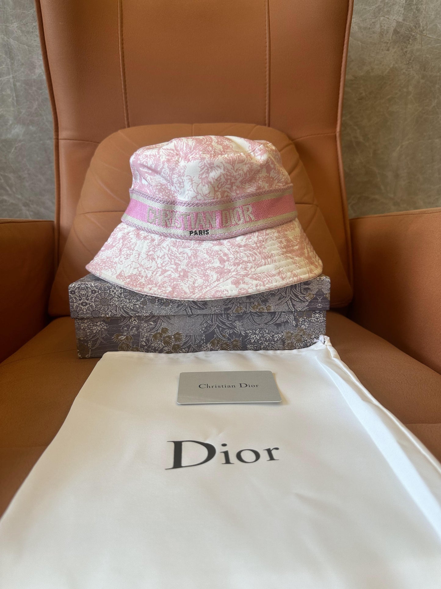 Christian Dior Toile de Jouy pink bucket hat