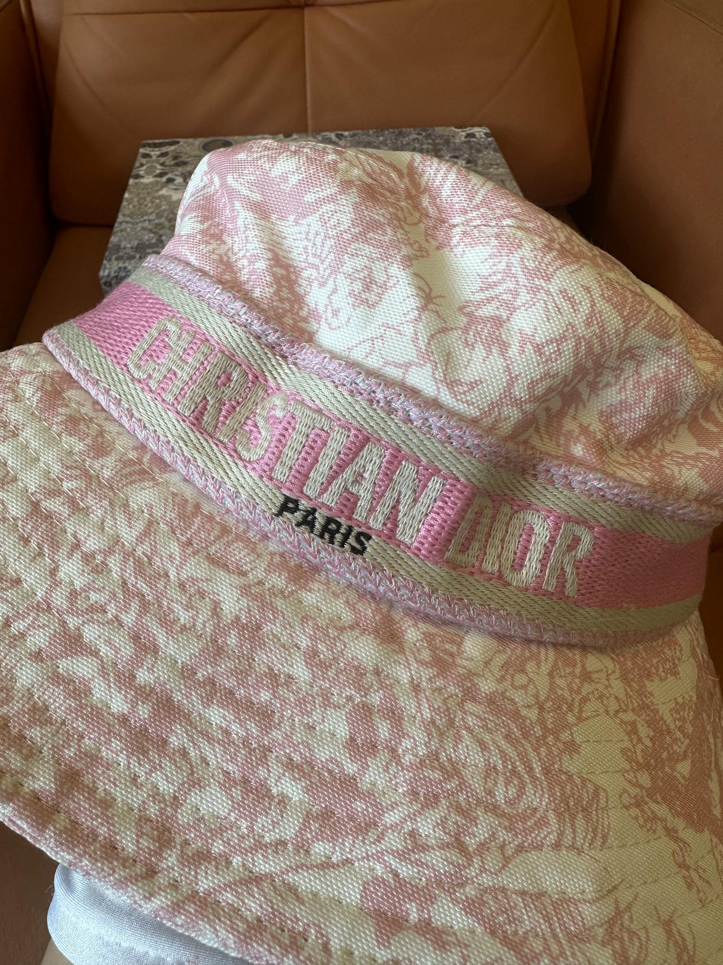 Christian Dior Toile de Jouy pink bucket hat