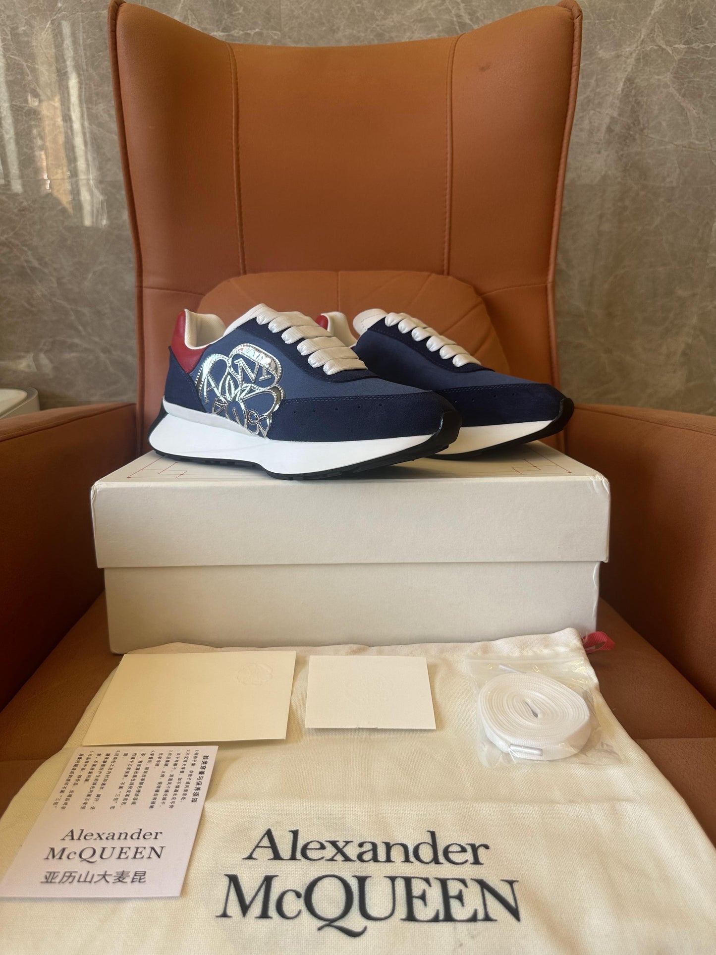 Alexander McQueen Sprint Runner navy red silver-tone neakers