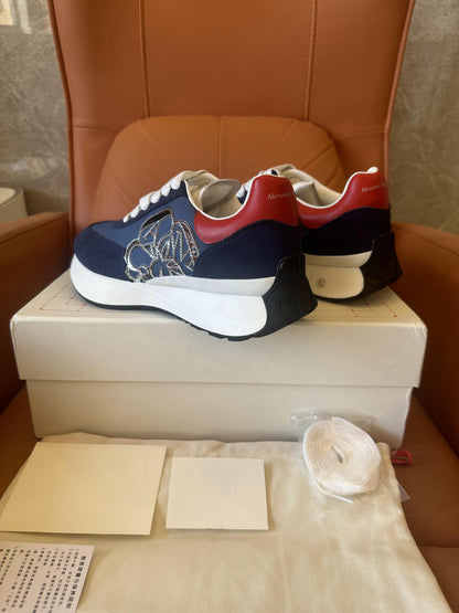 Alexander McQueen Sprint Runner navy red silver-tone neakers