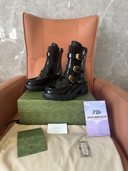 Gucci patent leather combat boots