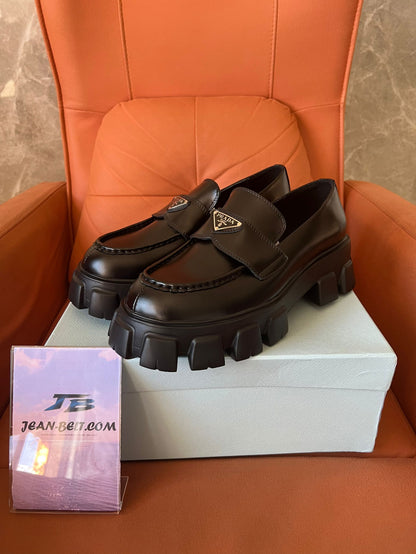 Prada Monolith chunky sole leather loafers