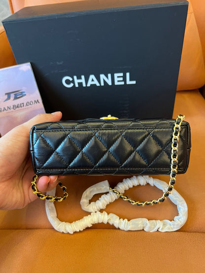 Chanel 24p black calfskin mini kelly  shopping bag gold hardware