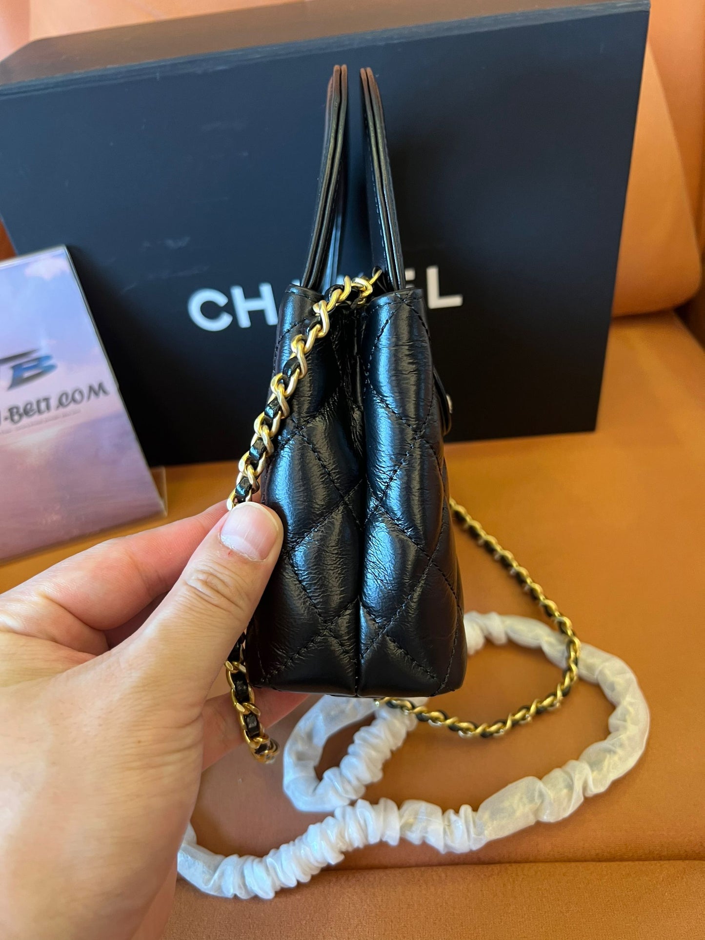 Chanel 24p black calfskin mini kelly  shopping bag gold hardware