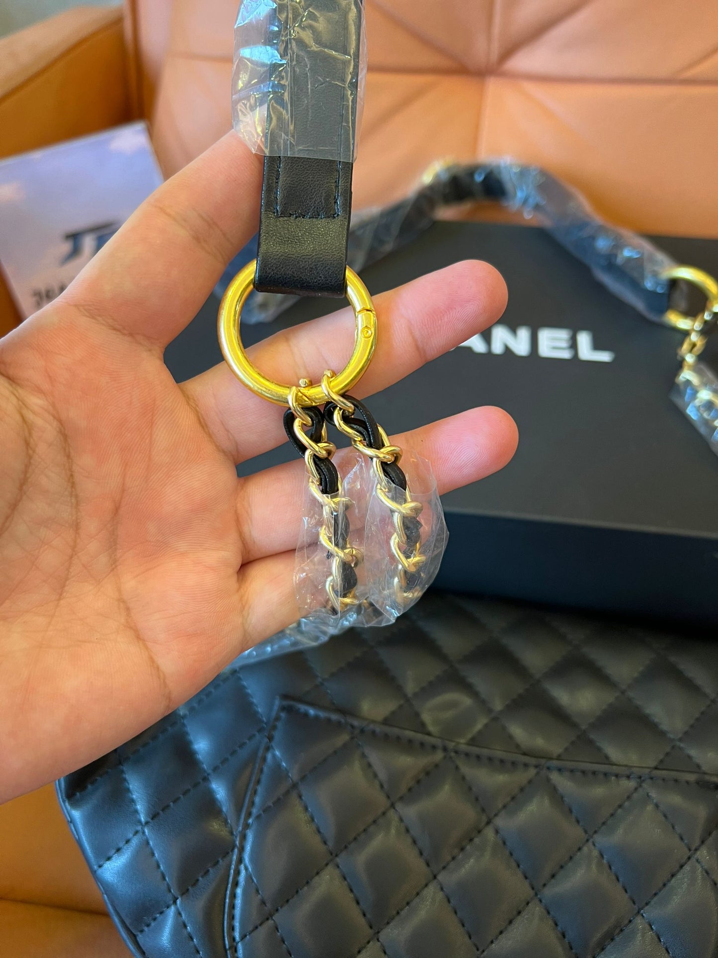 [3A Quality]Chanel 19a black all about chains pearl fanny pack bag