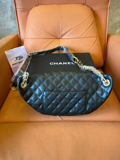 [3A Quality]Chanel 19a black all about chains pearl fanny pack bag