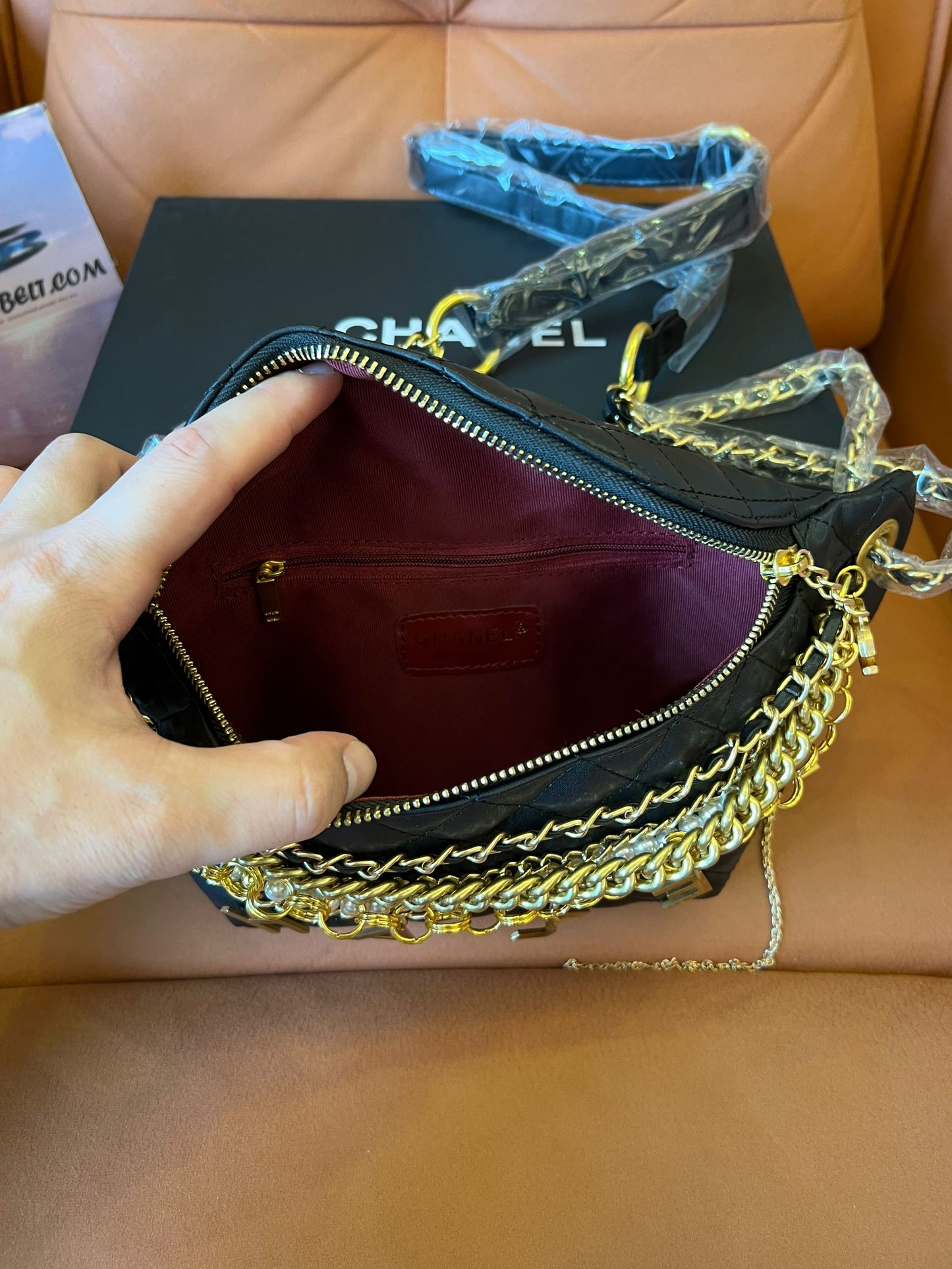 [3A Quality]Chanel 19a black all about chains pearl fanny pack bag