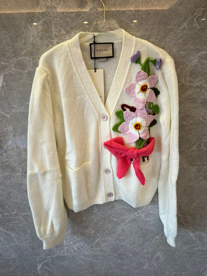 Gucci floral embroidered knit cardigan with applique details