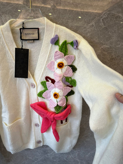 Gucci floral embroidered knit cardigan with applique details