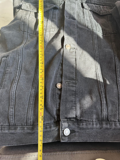 Celine black denim jacket with grey logo hoodie