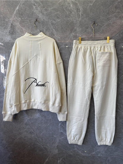 Rhude cream tracksuit set with signature embroidery