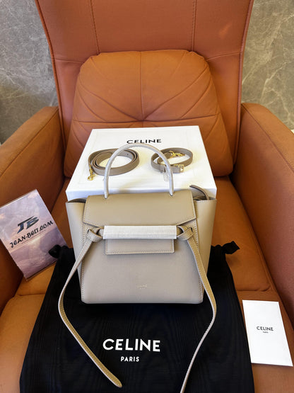 Celine grained calfskin Nano belt bag light taupe