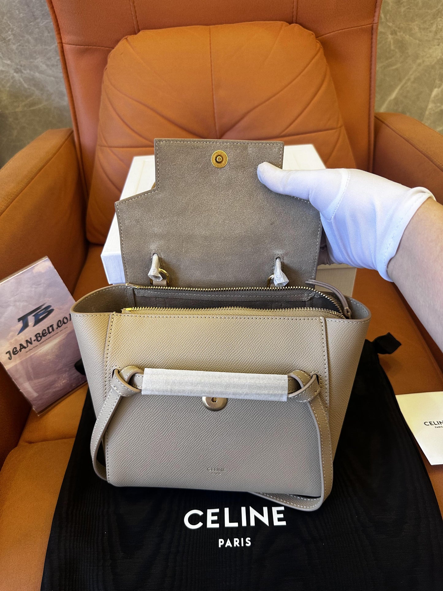 Celine grained calfskin Nano belt bag light taupe