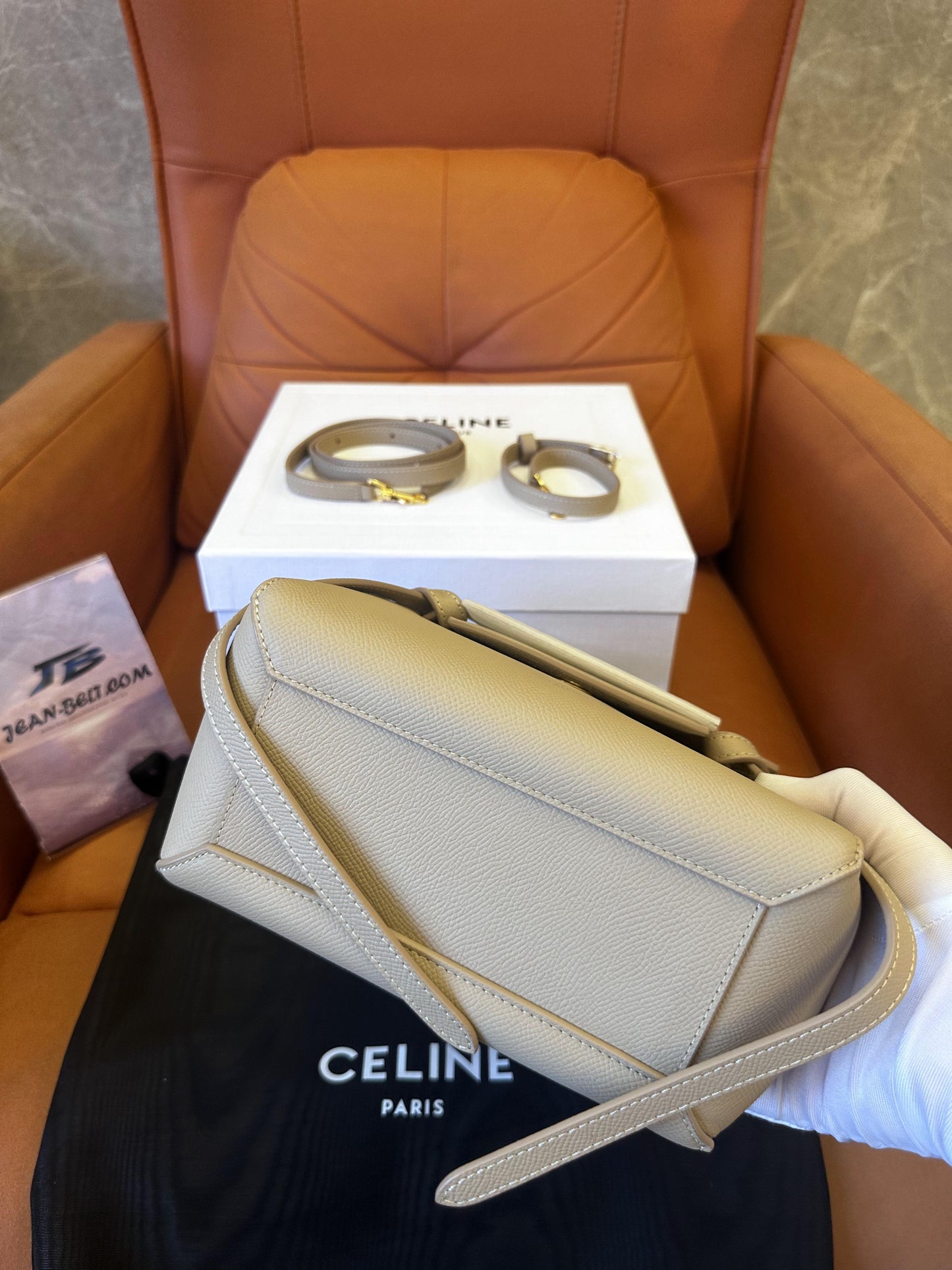 Celine grained calfskin Nano belt bag light taupe