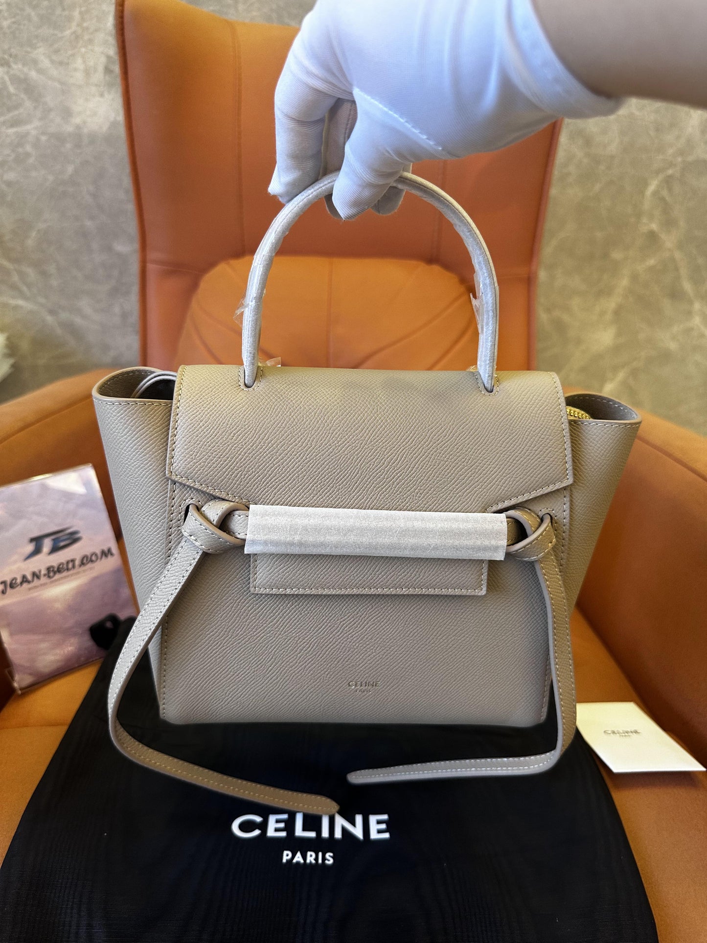 Celine grained calfskin Nano belt bag light taupe