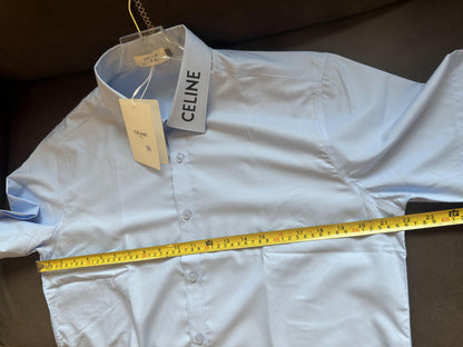 Celine light blue short-sleeve shirt with logo collar