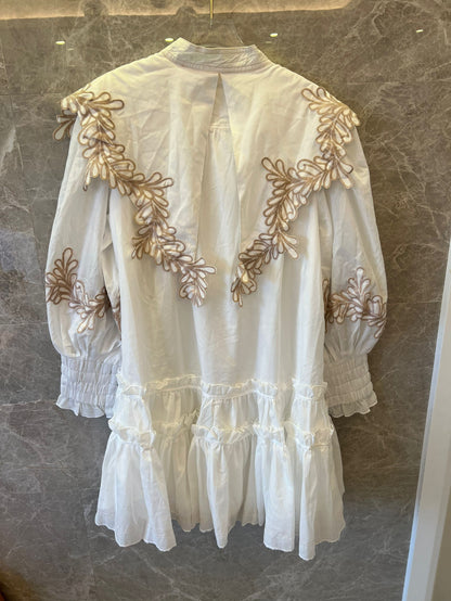 Zimmermann white embroidered ruffle dress with puffed sleeves and tiered skirt