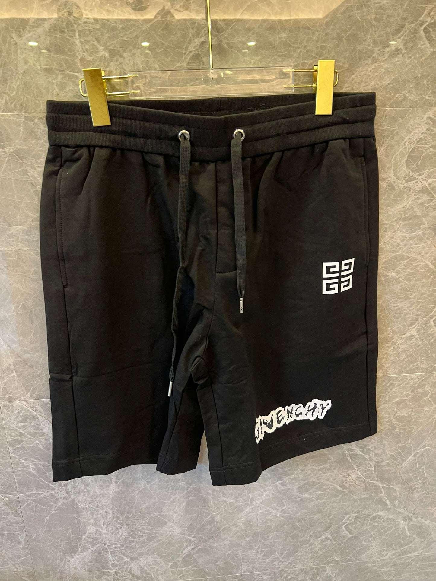 Givenchy black logo-print drawstring shorts