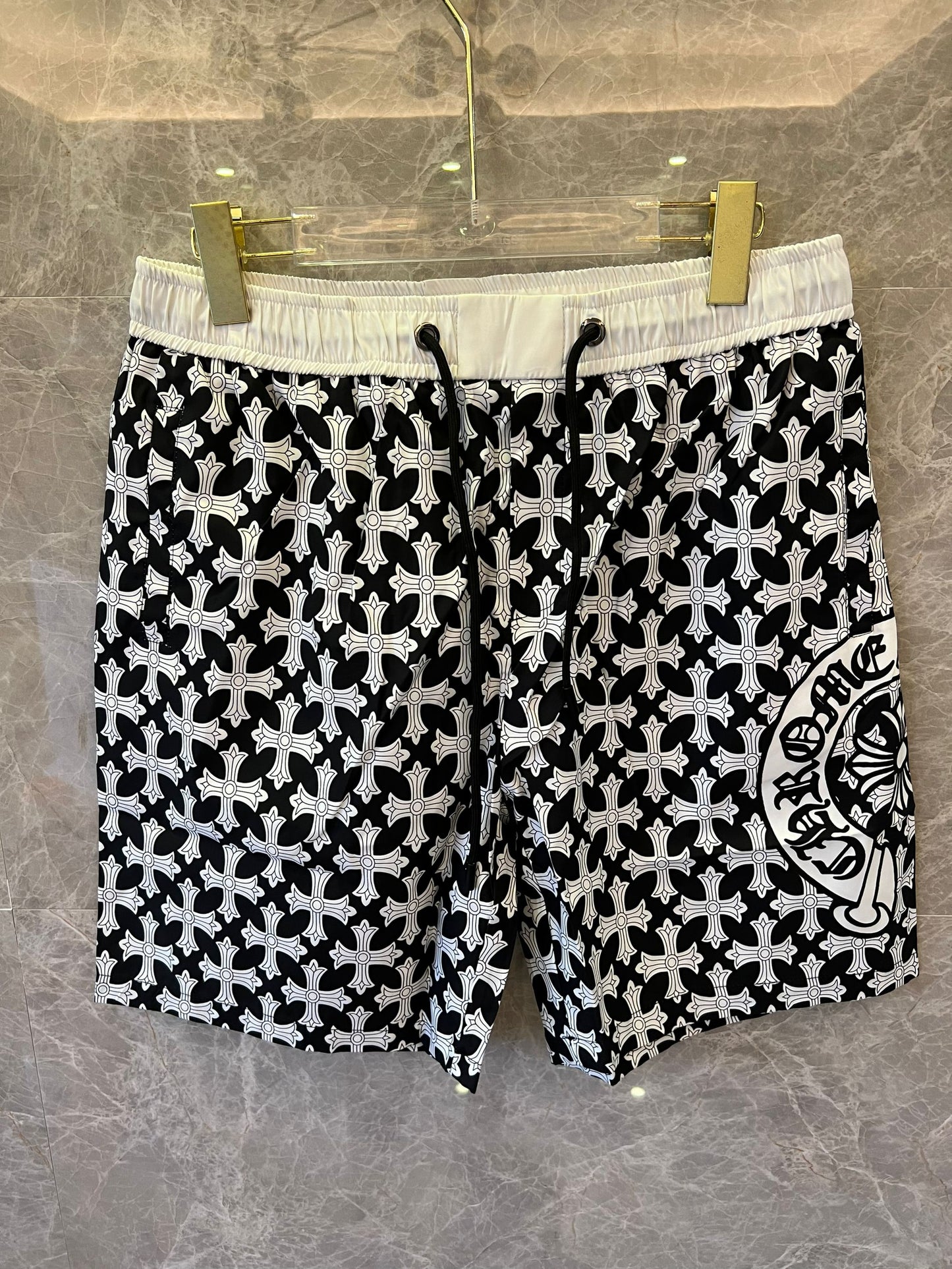 Chrome Hearts allover cross print black & white shorts