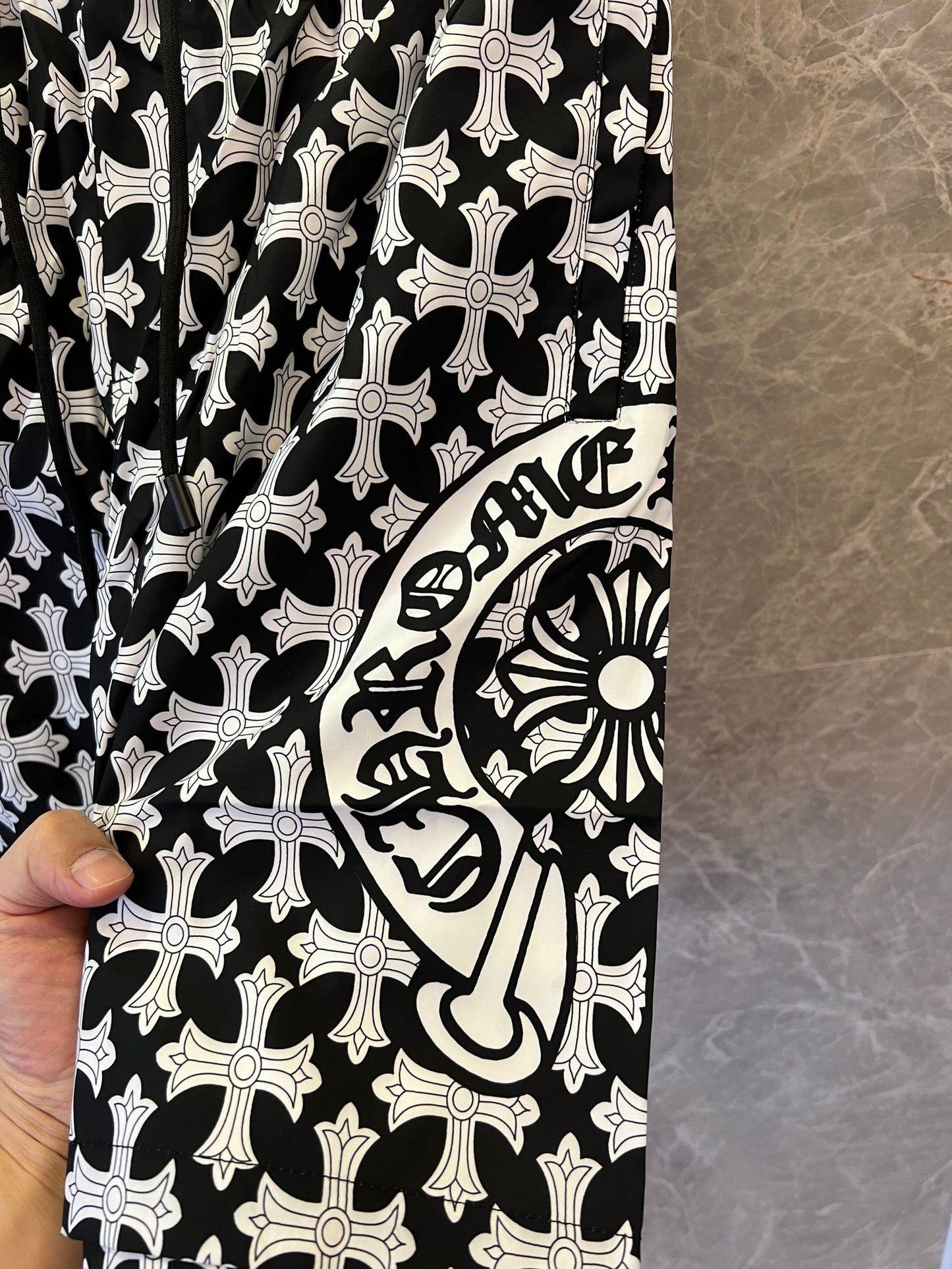 Chrome Hearts allover cross print black & white shorts