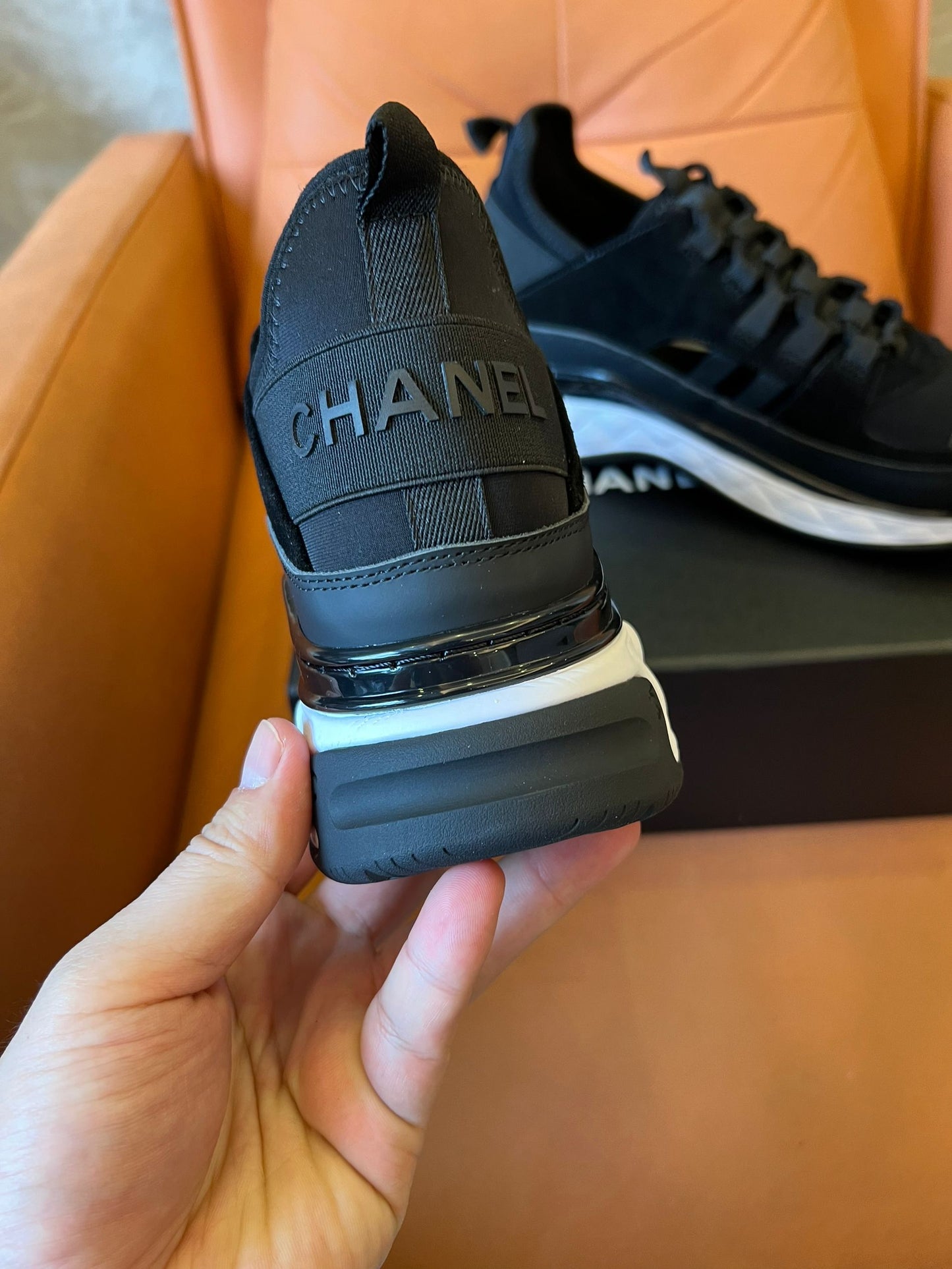 Chanel quilted sole black sneakers