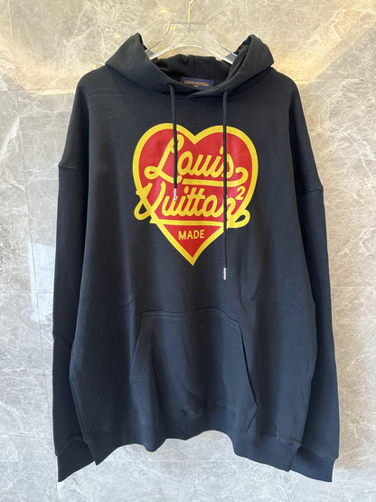 Louis Vuitton black heart logo hoodie - bold red & yellow graphic design