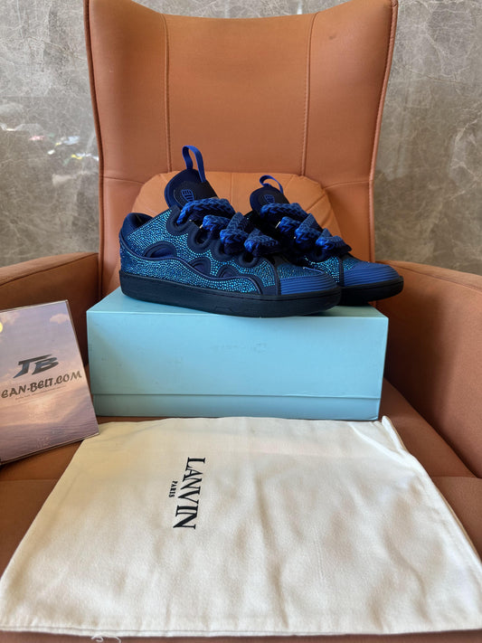 Lanvin curb sneakers in blue with rhinestone detailing