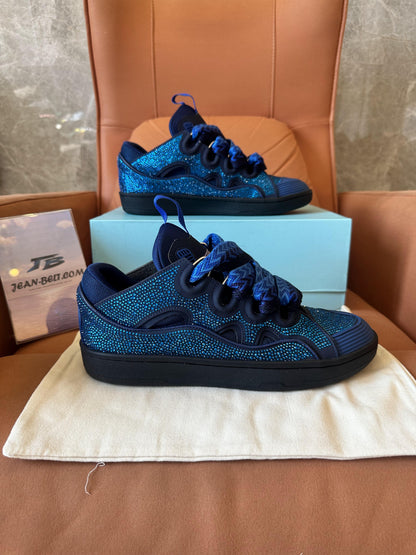 Lanvin curb sneakers in blue with rhinestone detailing