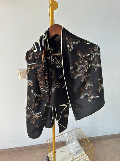 Goyard black patterned silk scarf