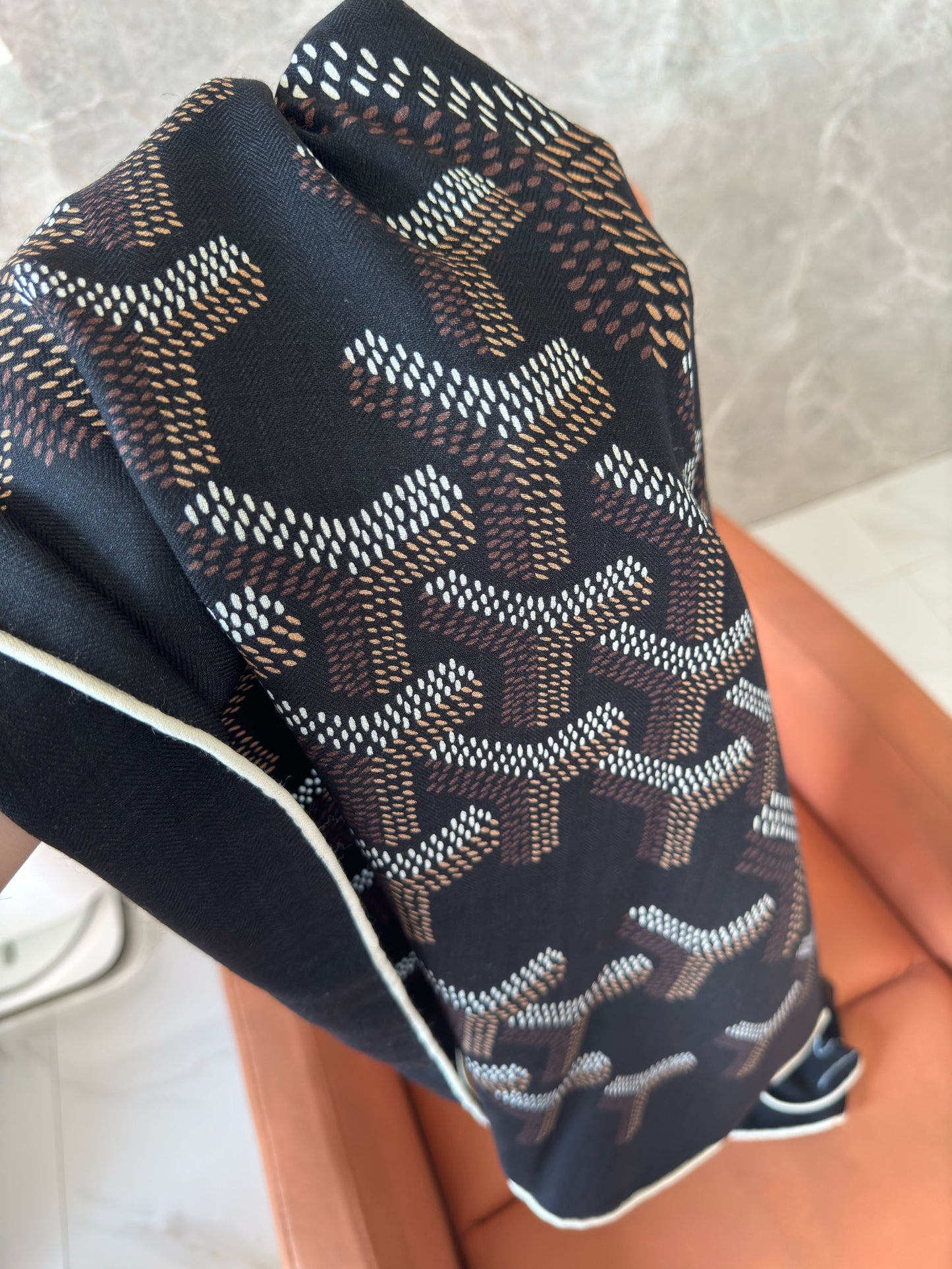 Goyard black patterned silk scarf