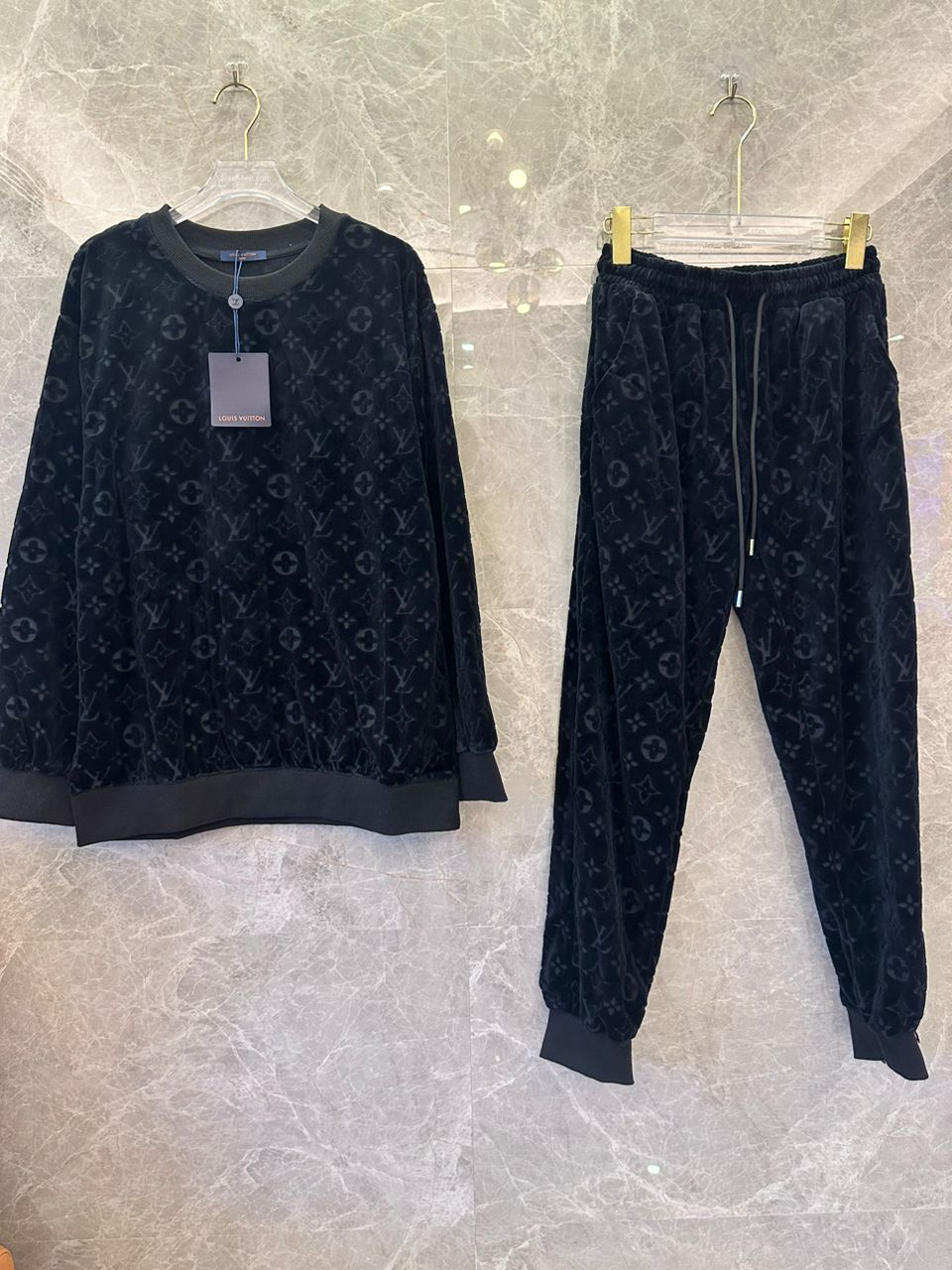 Louis Vuitton monogram velvet sweatshirt and track pants set