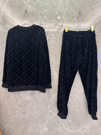 Louis Vuitton monogram velvet sweatshirt and track pants set