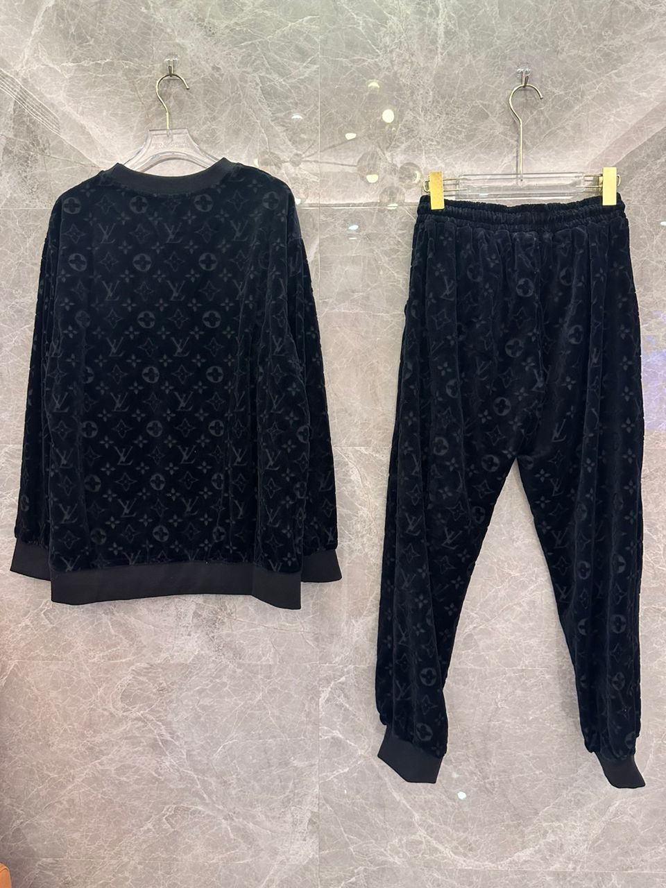 Louis Vuitton monogram velvet sweatshirt and track pants set