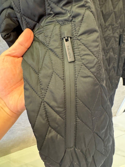 Prada black quilted jacket with red logo accent