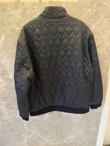 Prada black quilted jacket with red logo accent