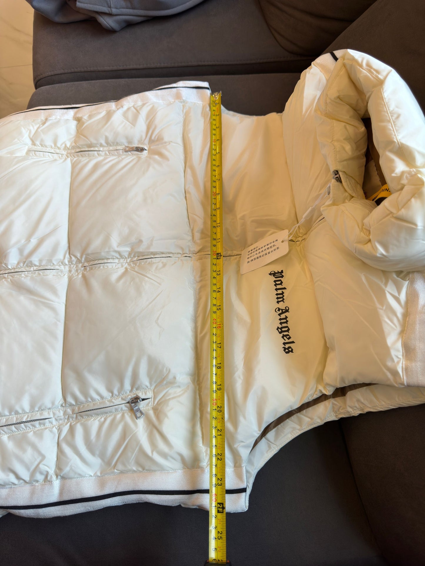 Palm Angels white puffer vest with logo