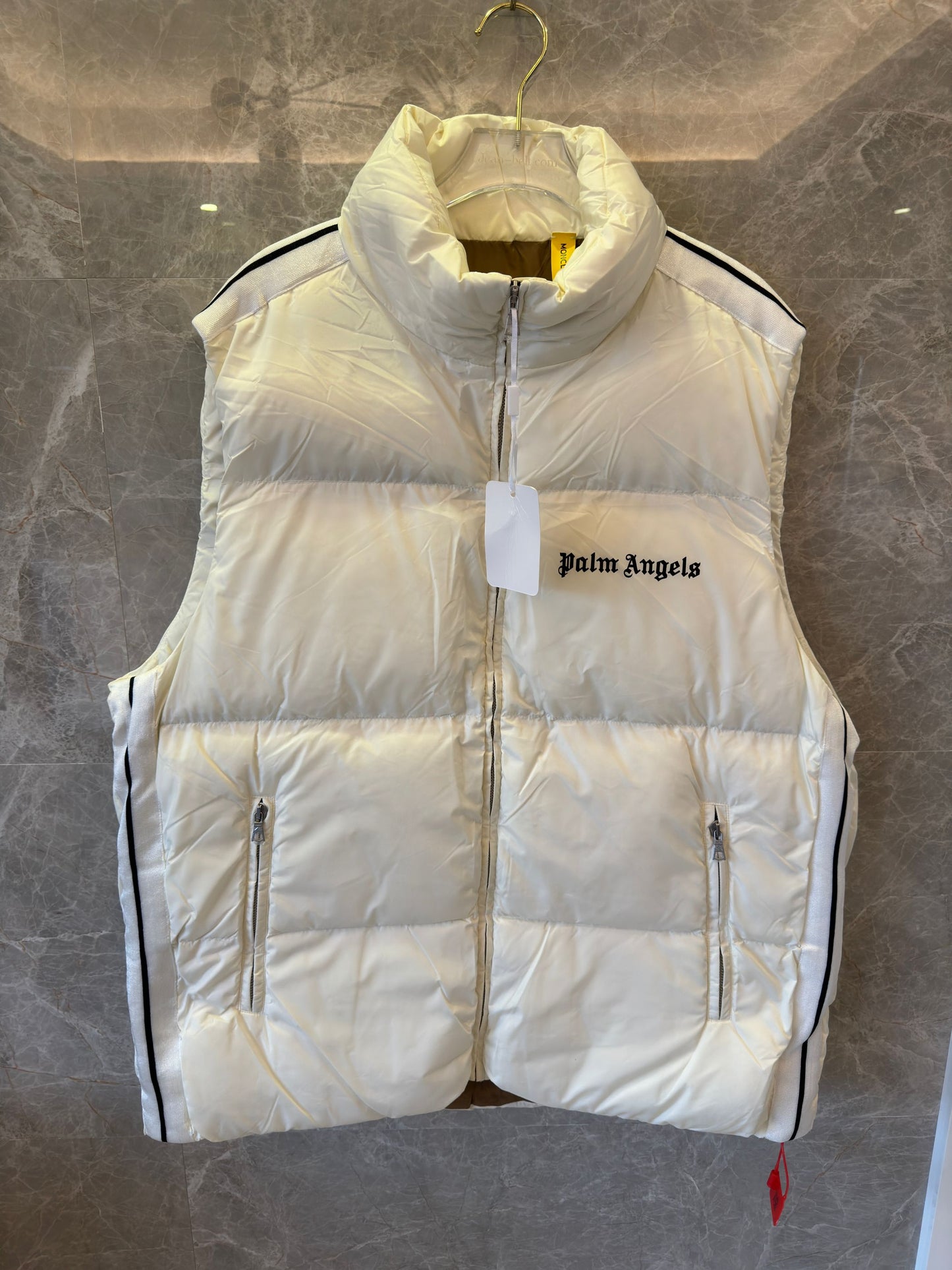 Palm Angels white puffer vest with logo