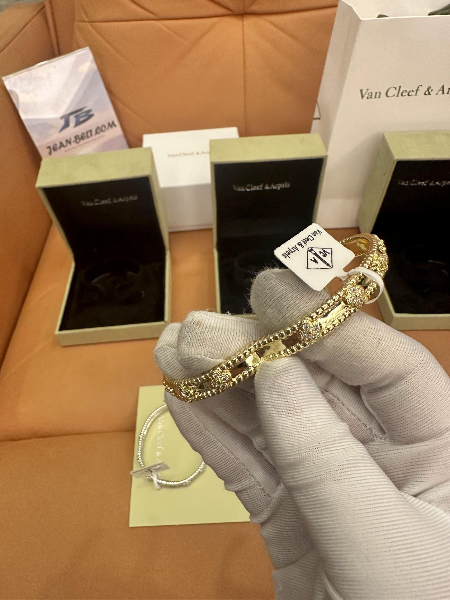 Van Cleef & Arpels Perlée Clover diamond bracelets – yellow gold & white gold & rose gold