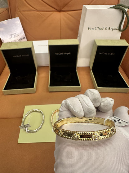 Van Cleef & Arpels Perlée Clover diamond bracelets – yellow gold & white gold & rose gold