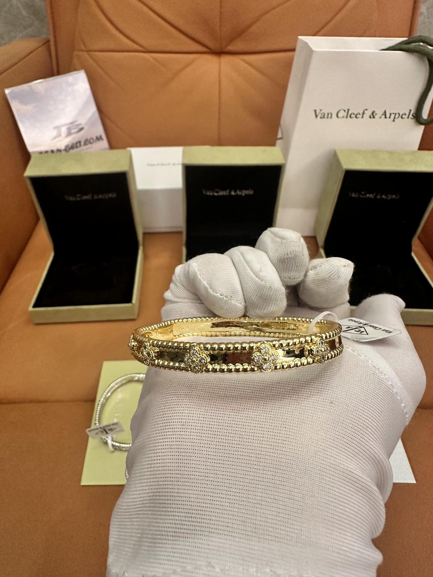 Van Cleef & Arpels Perlée Clover diamond bracelets – yellow gold & white gold & rose gold