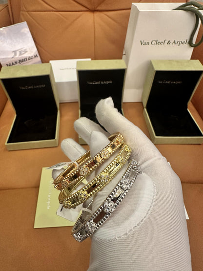 Van Cleef & Arpels Perlée Clover diamond bracelets – yellow gold & white gold & rose gold