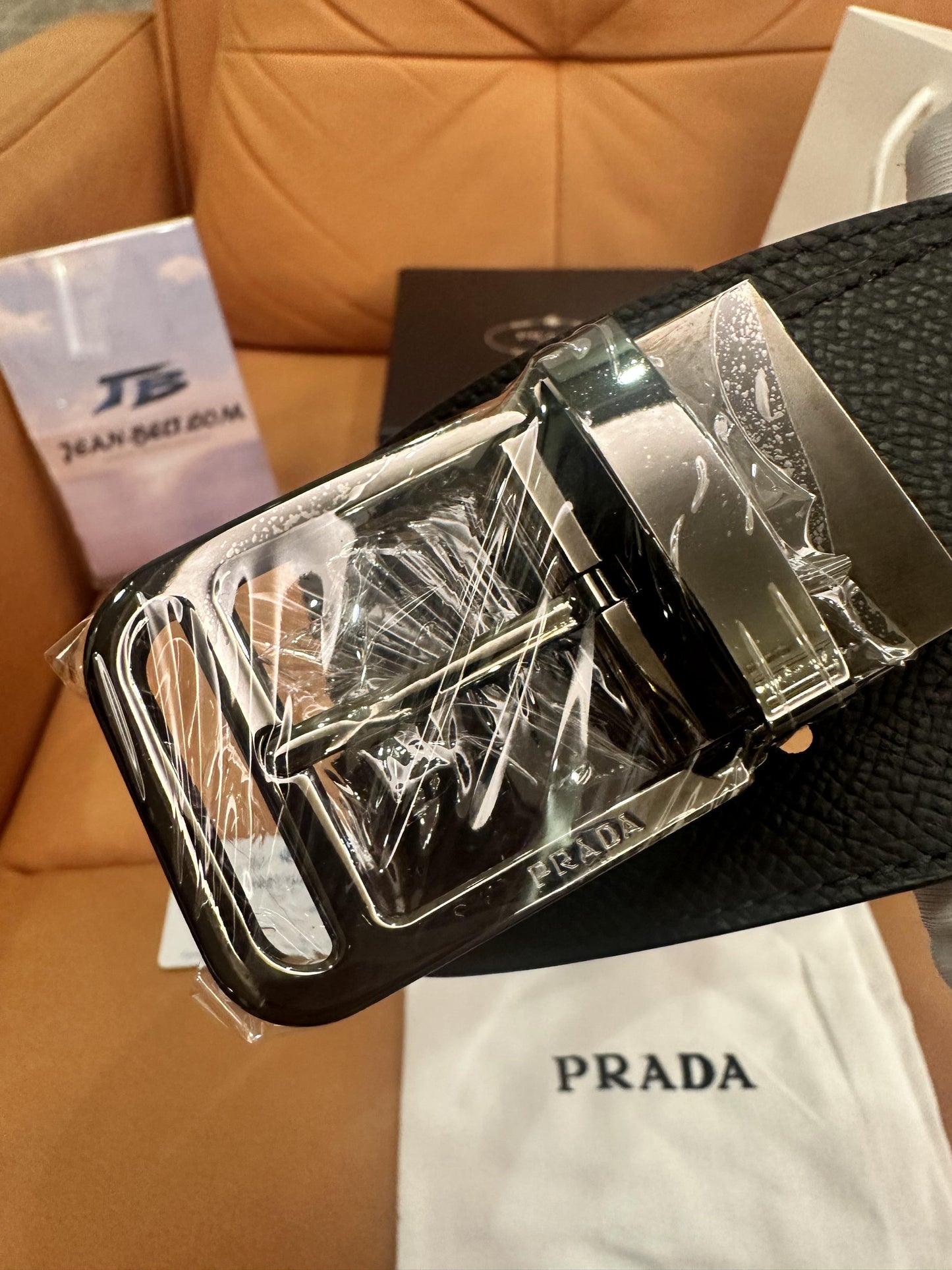 Prada black saffiano leather belt with silver buckle