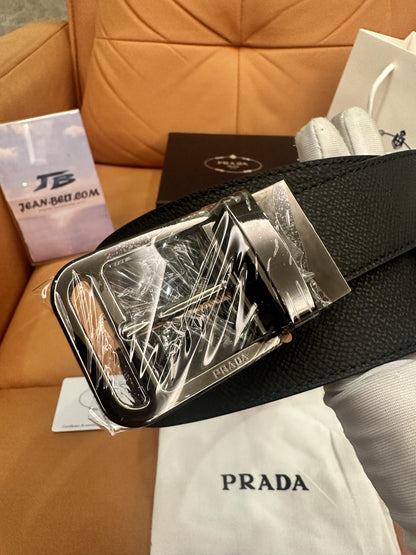 Prada black saffiano leather belt with silver buckle