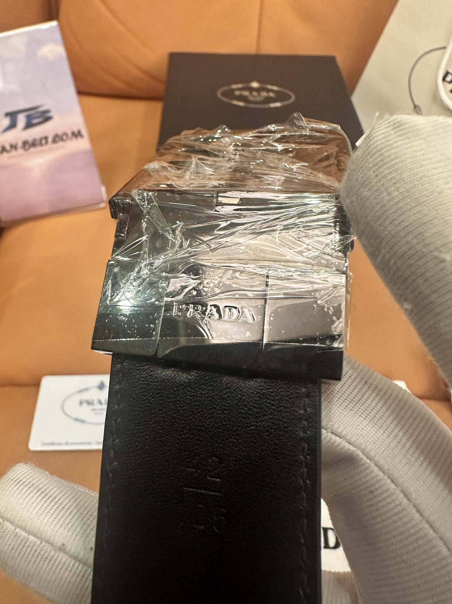 Prada black saffiano leather belt with silver buckle