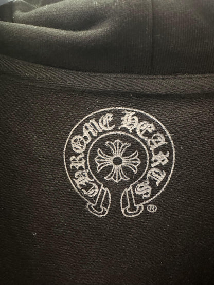 Chrome Hearts black zip-up hoodie with red cross graphics