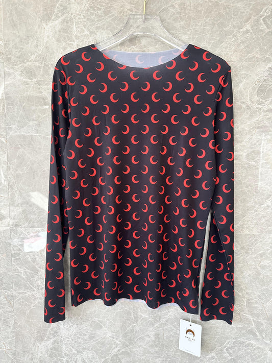 Marine Serre crescent moon print long sleeve top - black & red