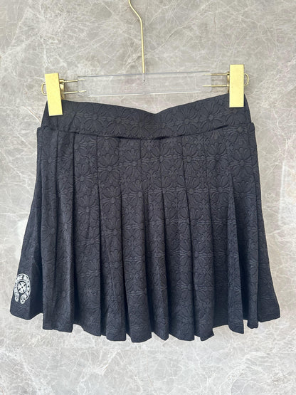 Chrome Hearts black embroidered polo crop top and pleated mini skirt set