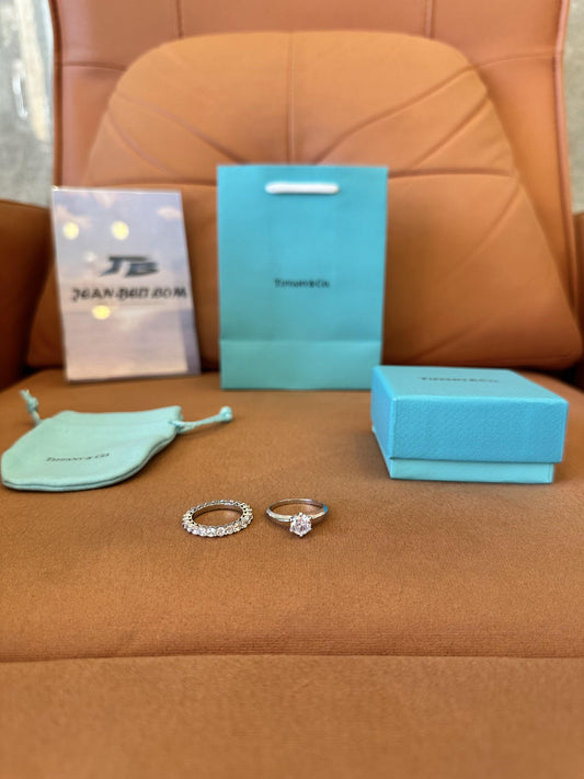 Tiffany & Co. diamond engagement ring set – solitaire and eternity band